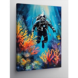 Kanvas Tablo Renkli Mercanlar Ve Dalgıç 70x100 cm
