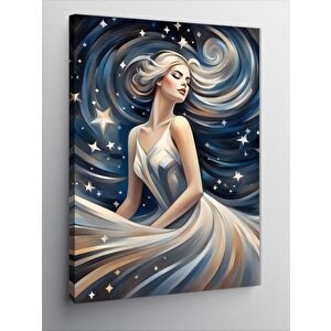 Kanvas Tablo Yıldızlar Ve Beyaz Elbiseli Kadın 100x140 cm