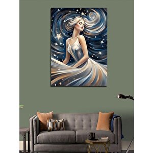 Kanvas Tablo Yıldızlar Ve Beyaz Elbiseli Kadın 100x140 cm