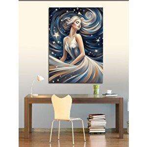 Kanvas Tablo Yıldızlar Ve Beyaz Elbiseli Kadın 100x140 cm
