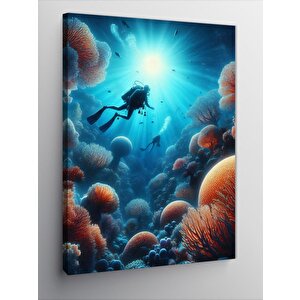 Kanvas Tablo Dalgıç Ve Mercanlar 100x140 cm