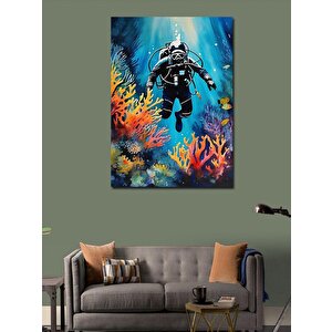 Kanvas Tablo Renkli Mercanlar Ve Dalgıç 50x70 cm