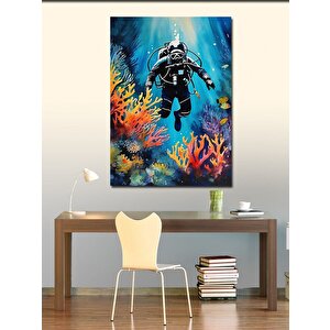 Kanvas Tablo Renkli Mercanlar Ve Dalgıç 50x70 cm