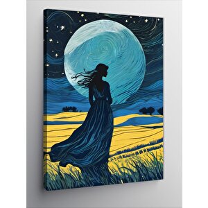 Kanvas Tablo Dolunay Ve Tarladaki Kadın 100x140 cm