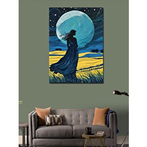 Kanvas Tablo Dolunay Ve Tarladaki Kadın 100x140 cm