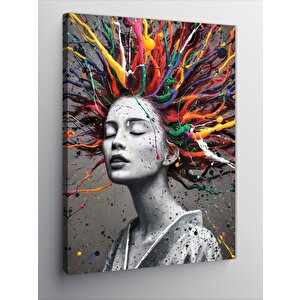 Kanvas Tablo Renkli Saçlı Kadın 100x140 cm