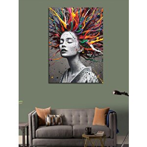 Kanvas Tablo Renkli Saçlı Kadın 100x140 cm