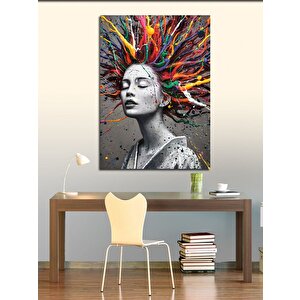 Kanvas Tablo Renkli Saçlı Kadın 100x140 cm