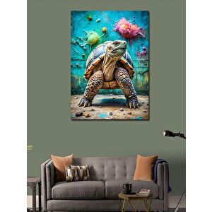 Kanvas Tablo Kaplumbağa Ve Boyalar 100x140 cm
