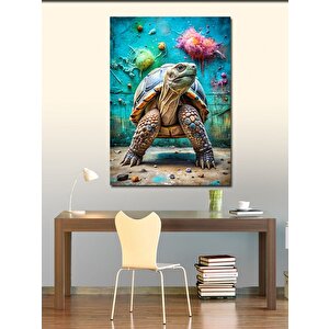 Kanvas Tablo Kaplumbağa Ve Boyalar 100x140 cm