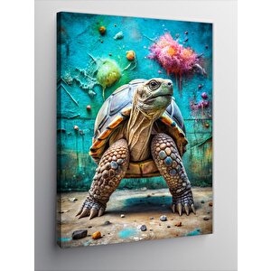 Kanvas Tablo Kaplumbağa Ve Boyalar 50x70 cm