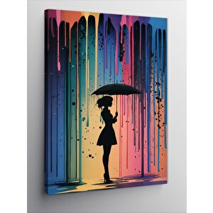 Kanvas Tablo Renkli Yağmur Ve Kadın 100x140 cm