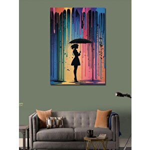 Kanvas Tablo Renkli Yağmur Ve Kadın 100x140 cm