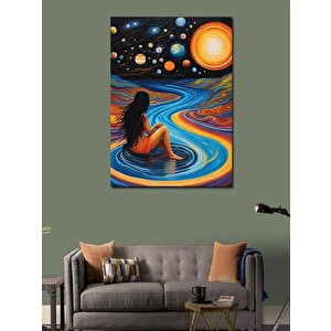 Kanvas Tablo Gezegenler Ve Kadın 50x70 cm