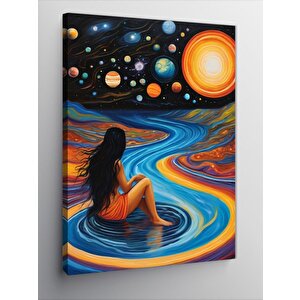 Kanvas Tablo Gezegenler Ve Kadın 70x100 cm