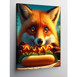 Kanvas Tablo Hotdog Yiyen Tilki 50x70 cm