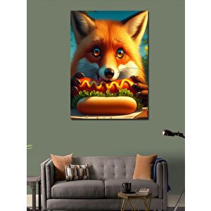 Kanvas Tablo Hotdog Yiyen Tilki 70x100 cm