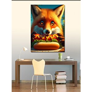 Kanvas Tablo Hotdog Yiyen Tilki 70x100 cm