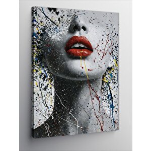 Kanvas Tablo Kırmızı Rujlu Kadın 100x140 cm