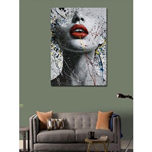 Kanvas Tablo Kırmızı Rujlu Kadın 100x140 cm