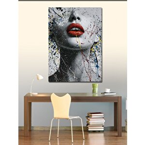 Kanvas Tablo Kırmızı Rujlu Kadın 100x140 cm