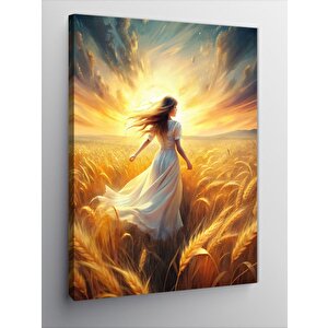 Kanvas Tablo Başak Tarlasında Yürüyen Kadın 70x100 cm