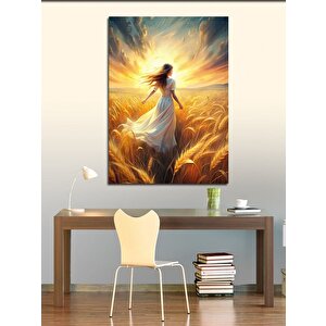 Kanvas Tablo Başak Tarlasında Yürüyen Kadın 70x100 cm