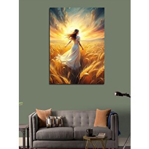 Kanvas Tablo Başak Tarlasında Yürüyen Kadın 50x70 cm