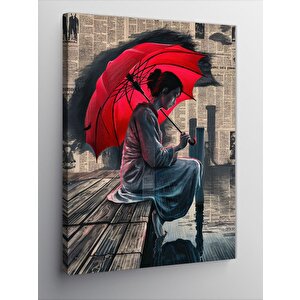Kanvas Tablo Kırmızı Şemsiyeli Japon Kızı 70x100 cm