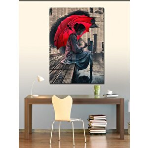 Kanvas Tablo Kırmızı Şemsiyeli Japon Kızı 70x100 cm