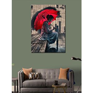 Kanvas Tablo Kırmızı Şemsiyeli Japon Kızı 100x140 cm