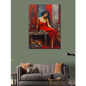 Kanvas Tablo Kırmızı Elbiseli Kadın 100x140 cm