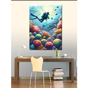 Kanvas Tablo Renkli Mercanlar Ve Dalgıç 50x70 cm
