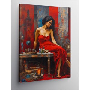 Kanvas Tablo Kırmızı Elbiseli Kadın 70x100 cm