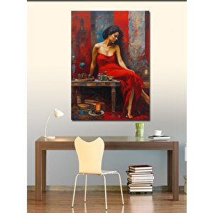 Kanvas Tablo Kırmızı Elbiseli Kadın 70x100 cm
