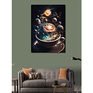 Kanvas Tablo Kahve Fincanı Ve Gezegenler 50x70 cm