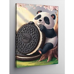 Kanvas Tablo Siyah Beyaz Bisküvi Ve Panda 100x140 cm
