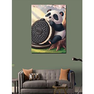 Kanvas Tablo Siyah Beyaz Bisküvi Ve Panda 70x100 cm