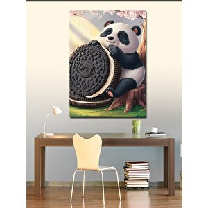 Kanvas Tablo Siyah Beyaz Bisküvi Ve Panda 70x100 cm