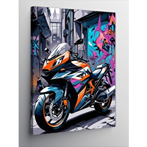 Kanvas Tablo Turuncu Yarış Motosikleti 70x100 cm