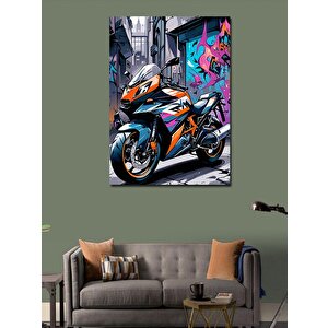 Kanvas Tablo Turuncu Yarış Motosikleti 70x100 cm