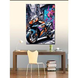 Kanvas Tablo Turuncu Yarış Motosikleti 70x100 cm