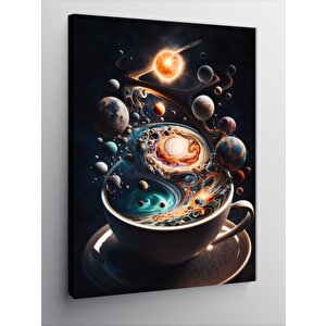Kanvas Tablo Kahve Fincanı Ve Gezegenler 100x140 cm