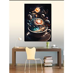Kanvas Tablo Kahve Fincanı Ve Gezegenler 100x140 cm