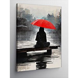 Kanvas Tablo Kırmızı Şemsiyeli Kadın 50x70 cm