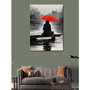 Kanvas Tablo Kırmızı Şemsiyeli Kadın 100x140 cm