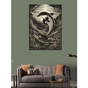 Kanvas Tablo Siyah Beyaz Yunus Dolphine 100x140 cm