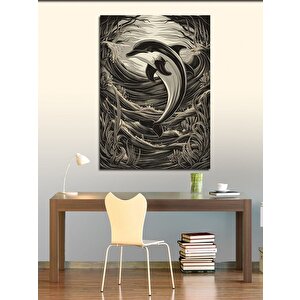Kanvas Tablo Siyah Beyaz Yunus Dolphine 100x140 cm
