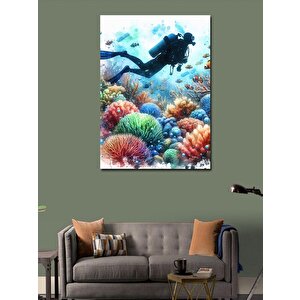 Kanvas Tablo Renkli Mercanlar Ve Dalgıç 70x100 cm
