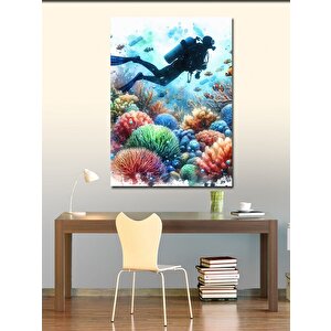 Kanvas Tablo Renkli Mercanlar Ve Dalgıç 70x100 cm